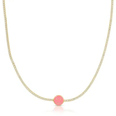 Essentials Jewels Women's Rose Gold Smiley Face Tennis Choker|  Light Pink
