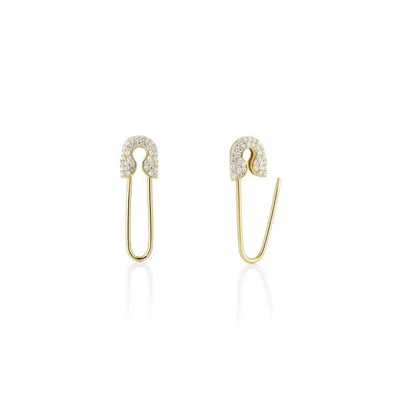 Essentials Jewels Women's Solid X Pave Safety Pin Earring Gold