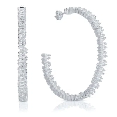 Essentials Jewels Women's Xl Baguette Earrings - Silver In Metallic