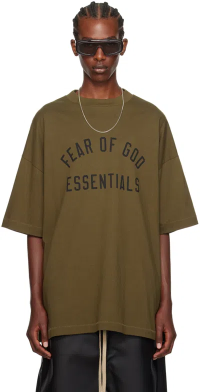 Essentials Khaki Crewneck T-shirt In Olive