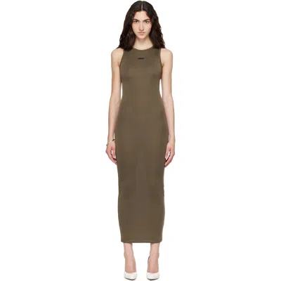 Essentials Khaki Soft Rib Racerback Midi Dress In Green