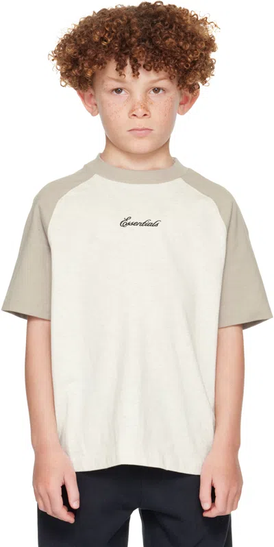 Essentials Kids Beige & Gray Signature Baseball T-shirt In White