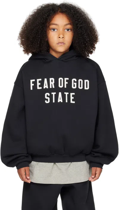 Essentials Kids Black 90s Fit Fleece Hoodie