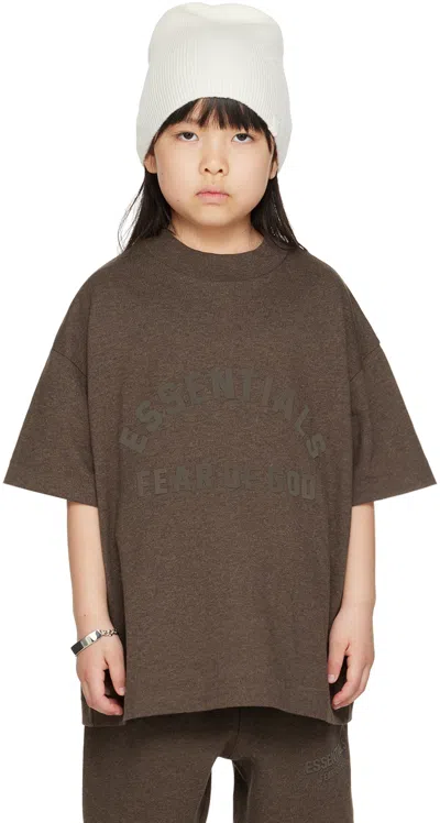Essentials Kids Brown Bonded T-shirt In Heather Wood