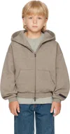 Essentials Kids Brown Fleece Zip Up Hoodie In Gray