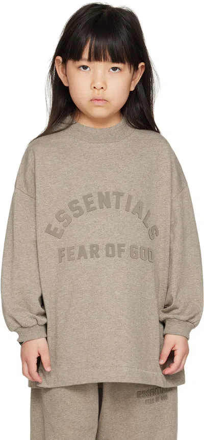 Essentials Kids Gray Bonded Long Sleeve T-shirt In Heather Grey