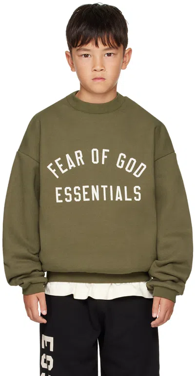 Essentials Kids Khaki Fleece Crewneck Sweatshirt In Green