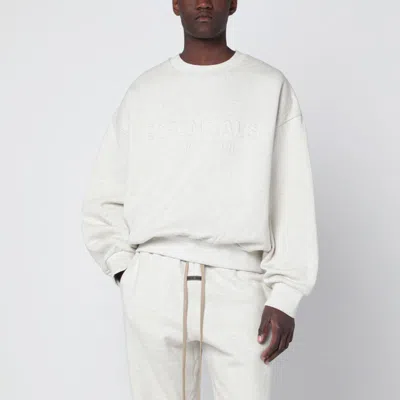Essentials Light Grey Mélange Crewneck Sweatshirt With Logo In White
