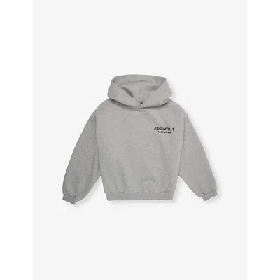 Essentials Kids' Light Heather Gray Logo-print Relaxed-fit Cotton-blend Jersey Hoody 2-16 Y