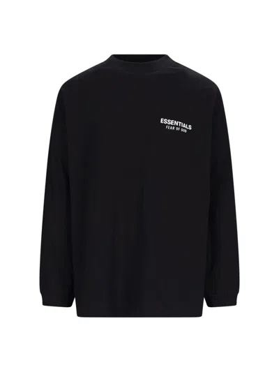 Essentials Mens Jet Black Logo-embellished Long-sleeve Cotton T-shirt