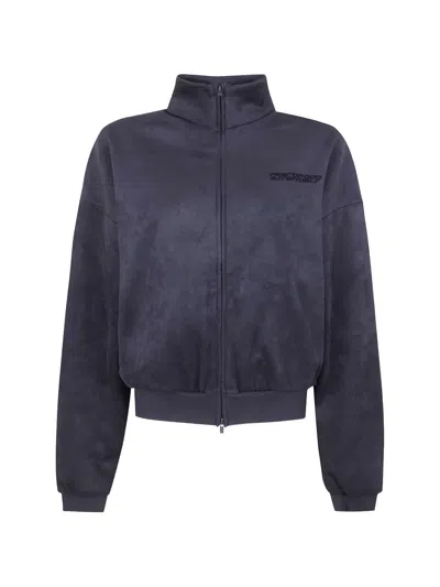 Essentials Logo-detail Zip-up Bomber Jacket In Blue