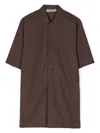 Essentials Logo-embossed Buttoned Shirt Jacket In Brown