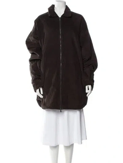 Pre-owned Essentials Logo Full Zip Bomber Jacket In Brown