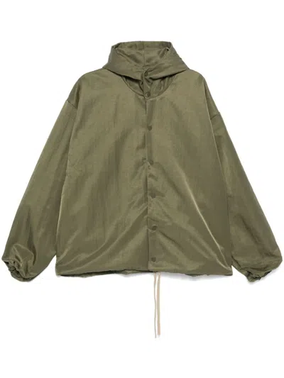 Essentials Textured Nylon Hooded Coaches Jacket "military" In Green