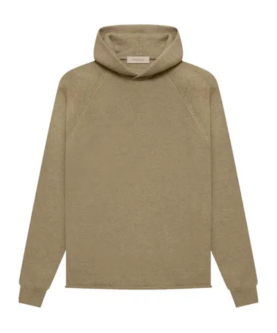 Essentials Logo Patch Knit Hoodie In Brown