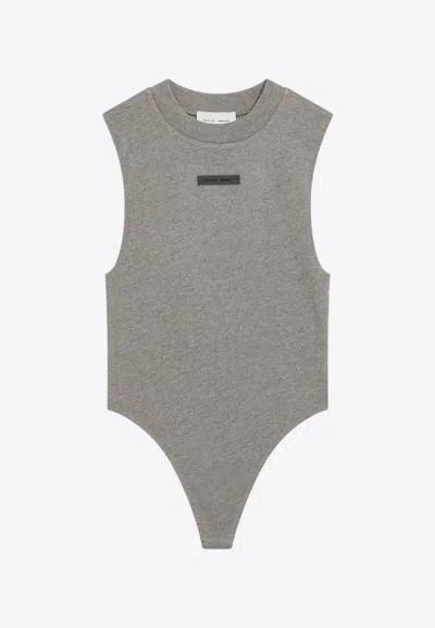 Essentials Logo Patch Ribbed Bodysuit In Gray