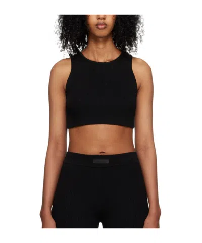 Essentials Logo-patch Ribbed Crop Top In Black