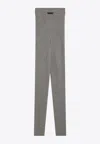 Essentials Logo Patch Ribbed Leggings In Gray