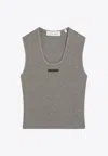 Essentials Logo Patch Ribbed Tank Top In Gray