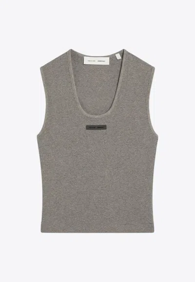 Essentials Logo Patch Ribbed Tank Top In Gray