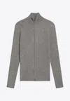 Essentials Logo Patch Ribbed Zip-up Cardigan In Gray