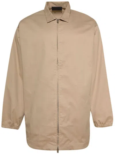 Essentials Logo-patch Zip-up Shirt Jacket In Neutrals