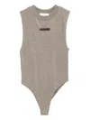 Essentials Logo Patch Ribbed Bodysuit In Brown