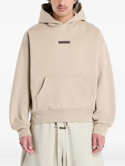 Essentials Logo-plaque Pouch-pocket Hoodie In Neutral