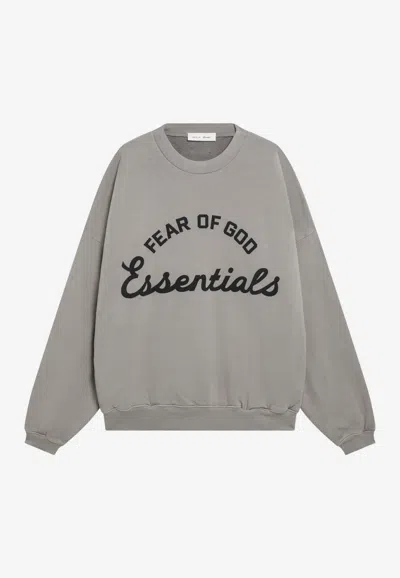 Essentials Logo Print Cotton Fleece Crewneck Sweatshirt In Gray