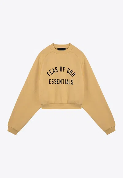 Essentials Fear Of God  Amber Coloured Cropped Sweatshirt With Logo