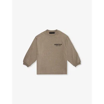Essentials Kids' Logo-print Long-sleeve Cotton-jersey T-shirt 2-16 Y In Heather Gray