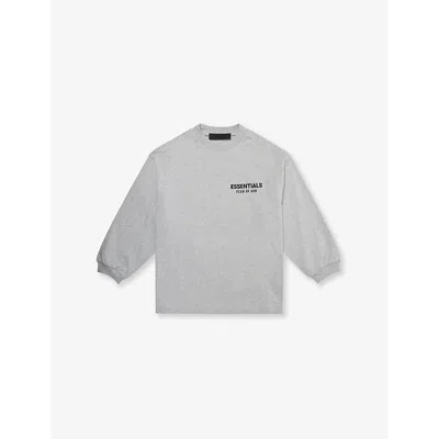 Essentials Kids' Light Heather Gray Logo-print Long-sleeve Cotton-jersey T-shirt 2-16 Y