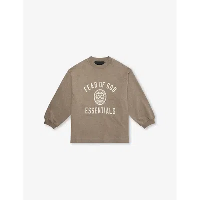 Essentials Kids' Heather Gray Logo-print Long-sleeves Cotton-jersey T-shirt 2-16 Y