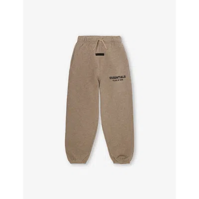 Essentials Kids' Logo-print Straight-leg Cotton-blend Jersey Jogging Bottoms 2-16 Y In Heather Gray