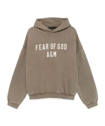 Essentials Logo Printed Hooded Sweatshirt In Brown