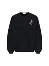 Essentials Black Holiday Embroidered Merino Crewneck Sweater In Black