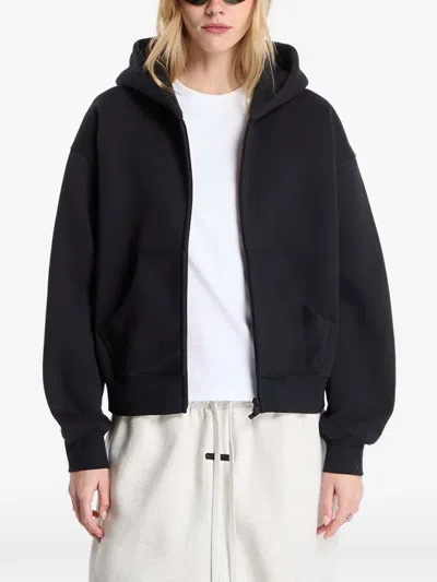 Essentials Logo-embossed Zip-up Hoodie In Black