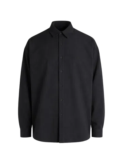 Essentials Logo-embroidered Long-sleeve Shirt In Black