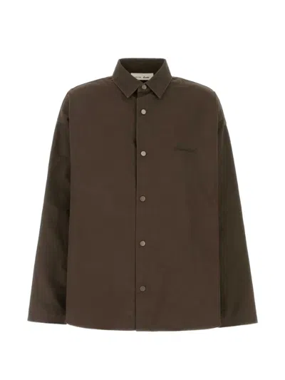 Essentials Logo-embroidered Overshirt In Brown
