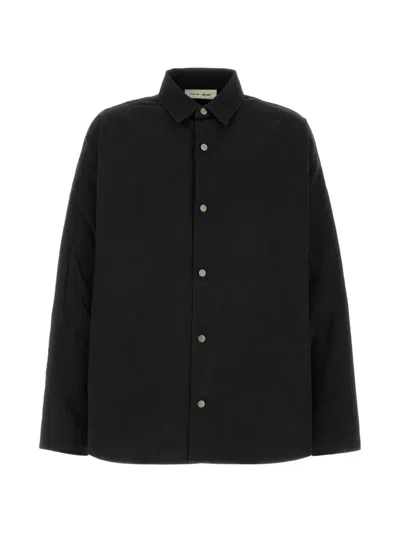 Essentials Logo-embroidered Press-stud Overshirt In Black