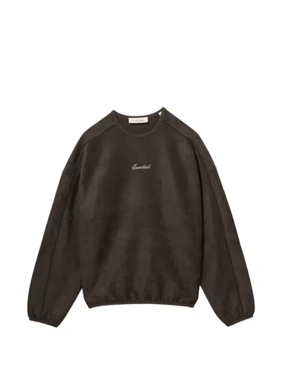 Essentials Logo-embroidered Suede-effect Sweater In Brown