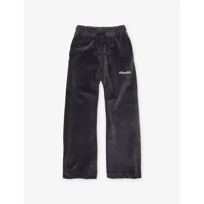Essentials Kids' Logo-embroidered Velour Jogging Bottoms Black