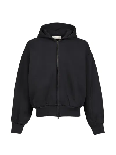 Essentials Logo-embroidered Zip-up Hoodie In Black