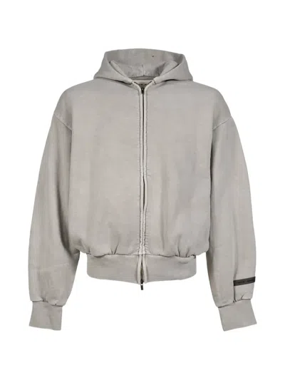 Essentials Logo-embroidered Zip-up Hoodie In Gray