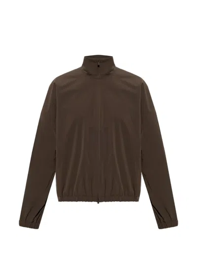 Essentials Logo-embroidered Zip-up Jacket In Brown