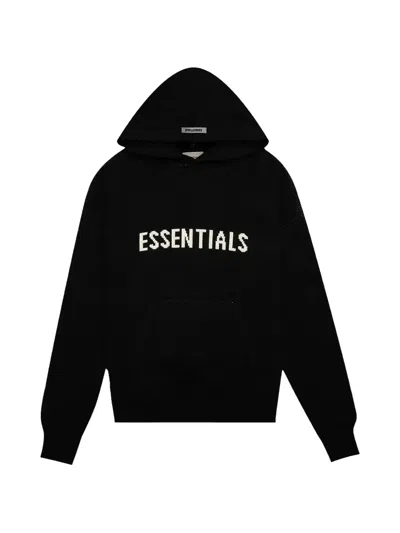 Essentials Logo-intarsia Hoodie In Black