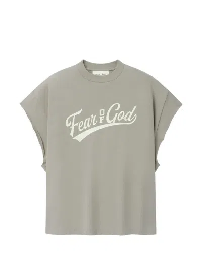 Essentials Logo-print Cut-off T-shirt In Gray