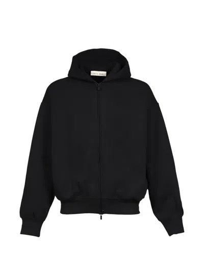 Essentials Logo-print Zip-up Hoodie In Black