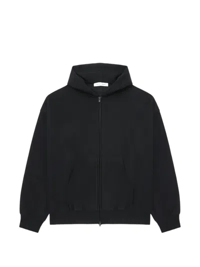 Essentials Logo-print Zip-up Hoodie In Black