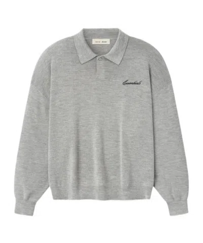 Essentials Long-sleeved Polo Shirt In Gray